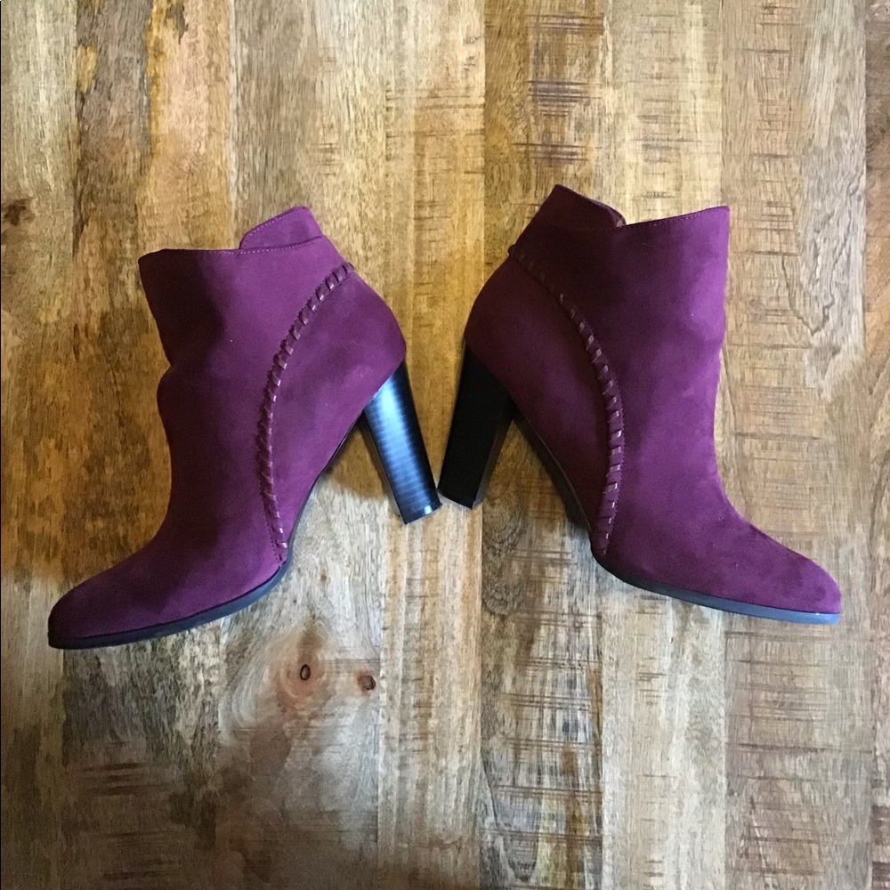 Maroon high heeled booties